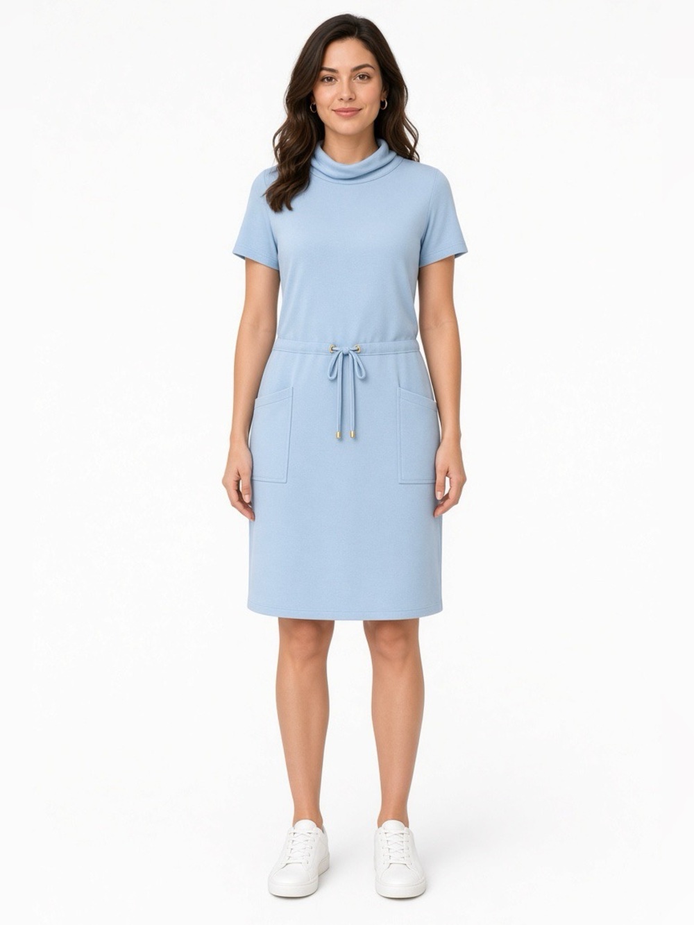 Simply Vera Wang Light Blue Cowl Drawstring Dress M NWOT